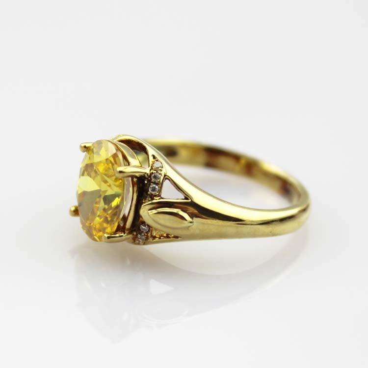 Gold Plated 925 Silver Ring with 7mmx9mm Created Yellow Citrine Cubic Zircon(R270)