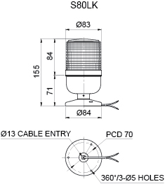 Ø80mmLED Steady/Flashing Signal Light LED Steady/Flashing Type, Equipped with Circular Mounting Bracket