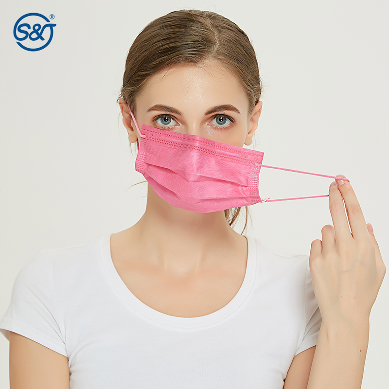 S&J Disposable 3 layers colorful pink color Earloop face mask