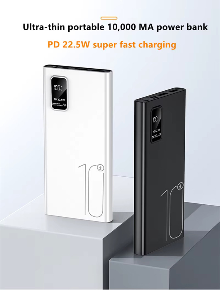 Outdoor Portable 10000mah PowerBank LED Display PD QC3.0 22.5W Fast Charge Slim Power Banks 10000mAh USB-C Charger for iphone 15