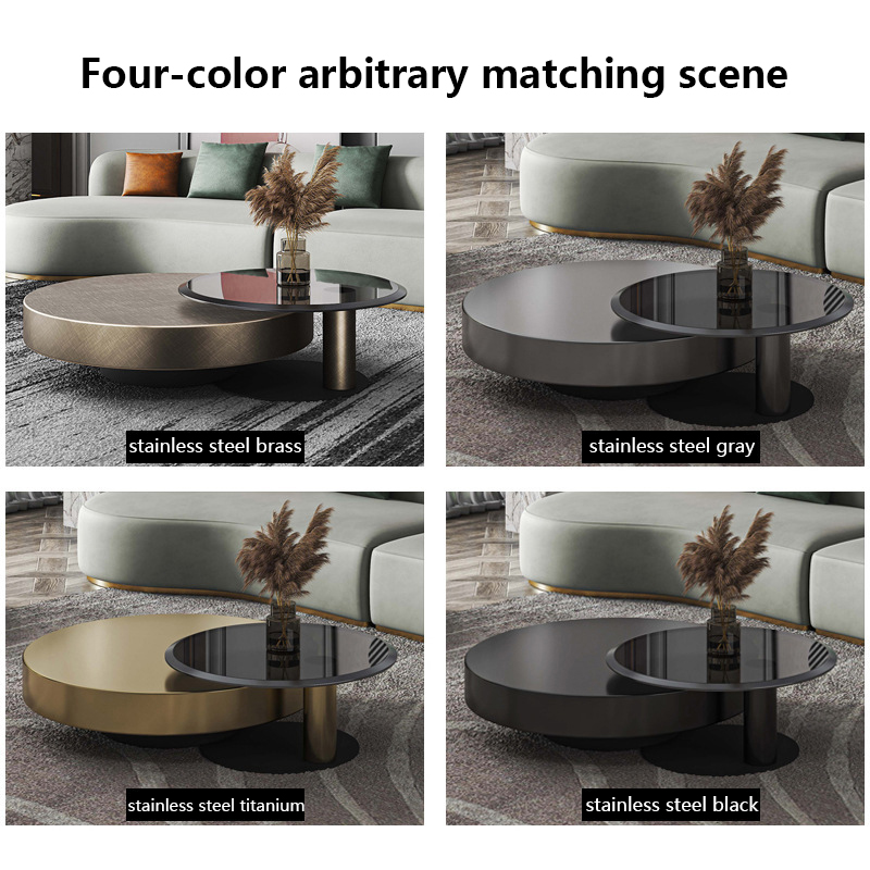 Tempered Glass Gold Metal Round Coffee Table Contemporary Drum Shape