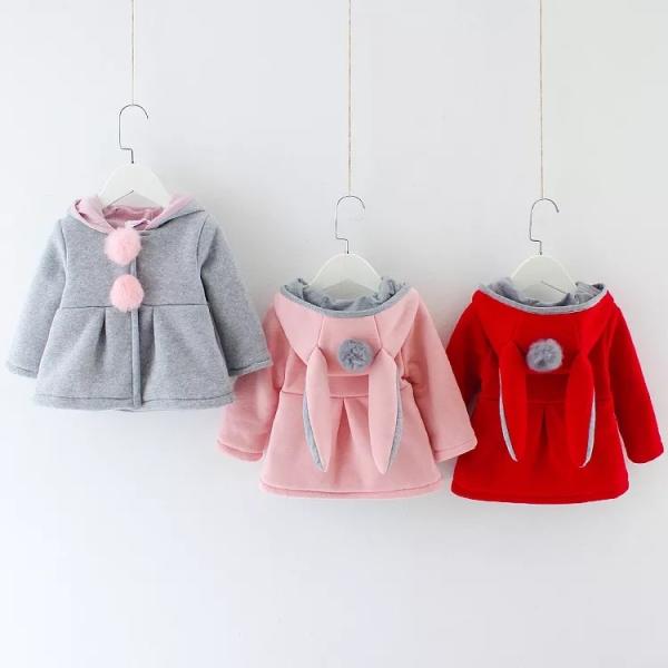 Winter Children's Clothing Girls Bunny Ears Warm Cotton Coat Baby Girl Hooded