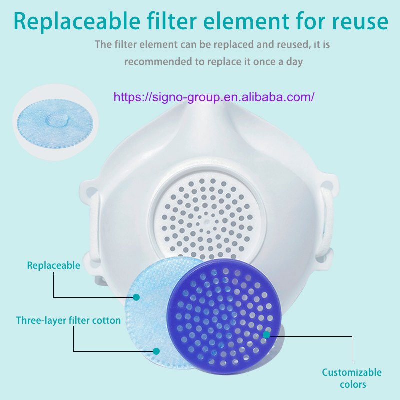 Public Place 3D Disposable Protective Face Mask With Breather Replaceable Filter
