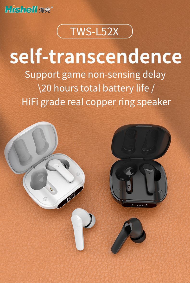 Digital Display Hifi Bluetooth Headset Type C TWS Wireless Earbuds L52X