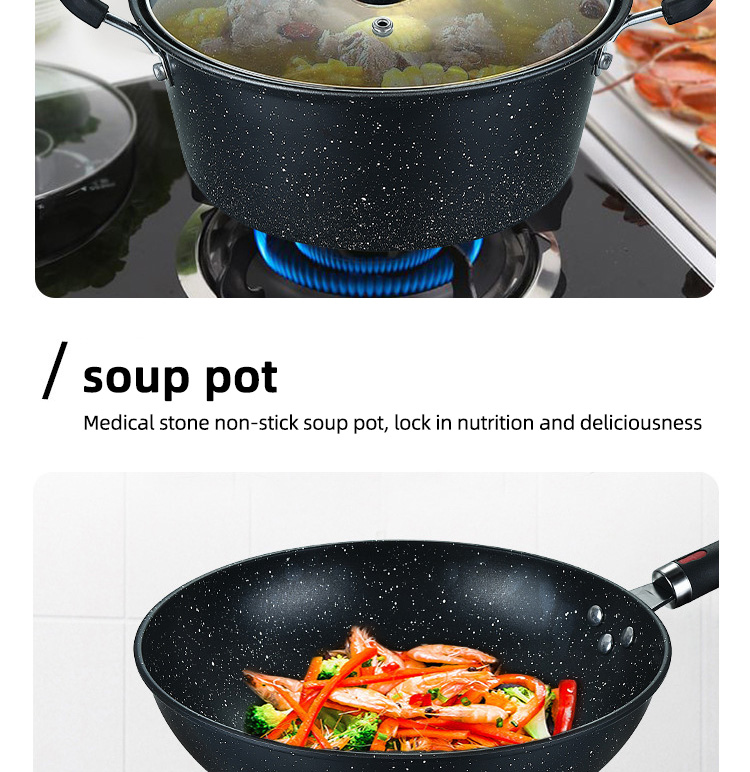 Black Flat Bottom Cooking Frying Non Stick Cast Iron Cooking Set