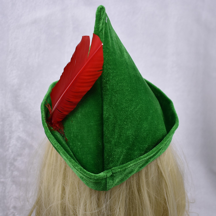Oktoberfest green Peter pan hat red feather party hat 58-60cm velvet fabric green color