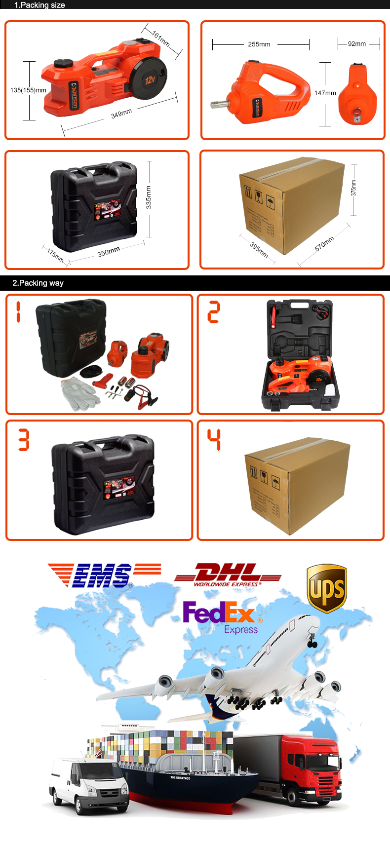 3 Ton Electric Hydraulic Jack Kit 150W With Electric Wrench Air Pressure Jack