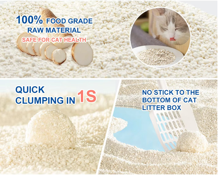 OEM Cassava Cat Litter Eco Friendly Highly Adsorbent Flushable Kitty Litter