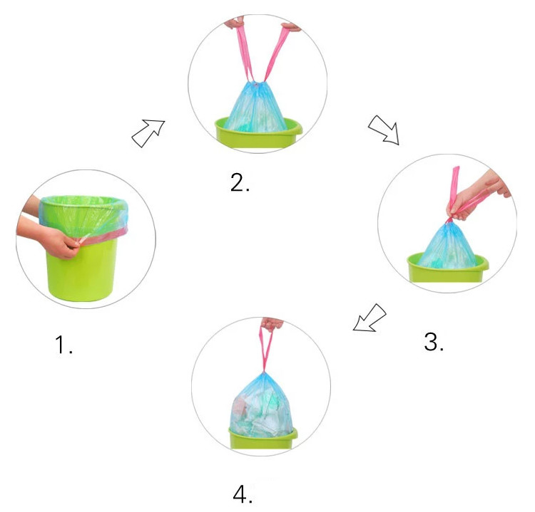 Transparent Drawstring Garbage Bags Flat Type Compostable Cornstarch Material