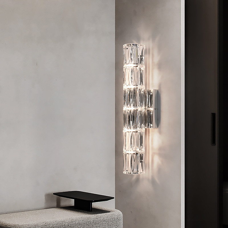 JYLIGHTING Luxury K9 Crystal Light For Indoor Corridor Rooms Chrome Gold Led Light Source Stainless Steel Base Crystal Wall Lamp