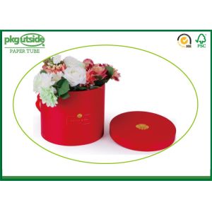 Red Bouquet Flower Boxes Custom Round Tubes For Rose Packaging With Handle