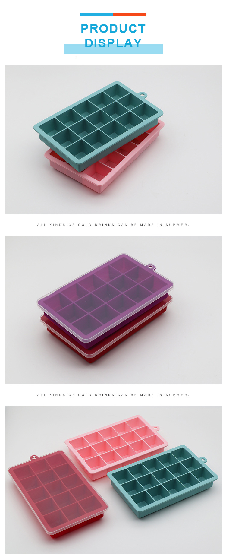 Easy Release 15 Cavity Non Stick Silicone Ice Cube Tray