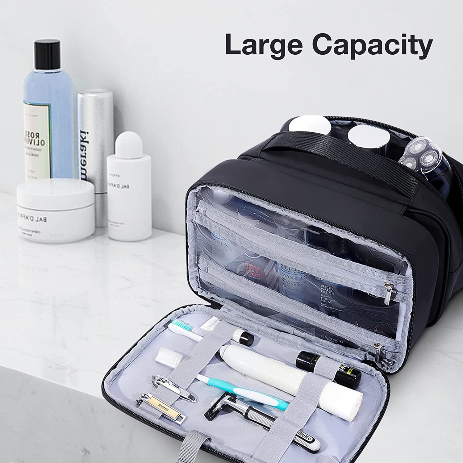 Water Resistant Bathroom Toiletries Organizer PU Leather Cosmetic Bags For Men Women