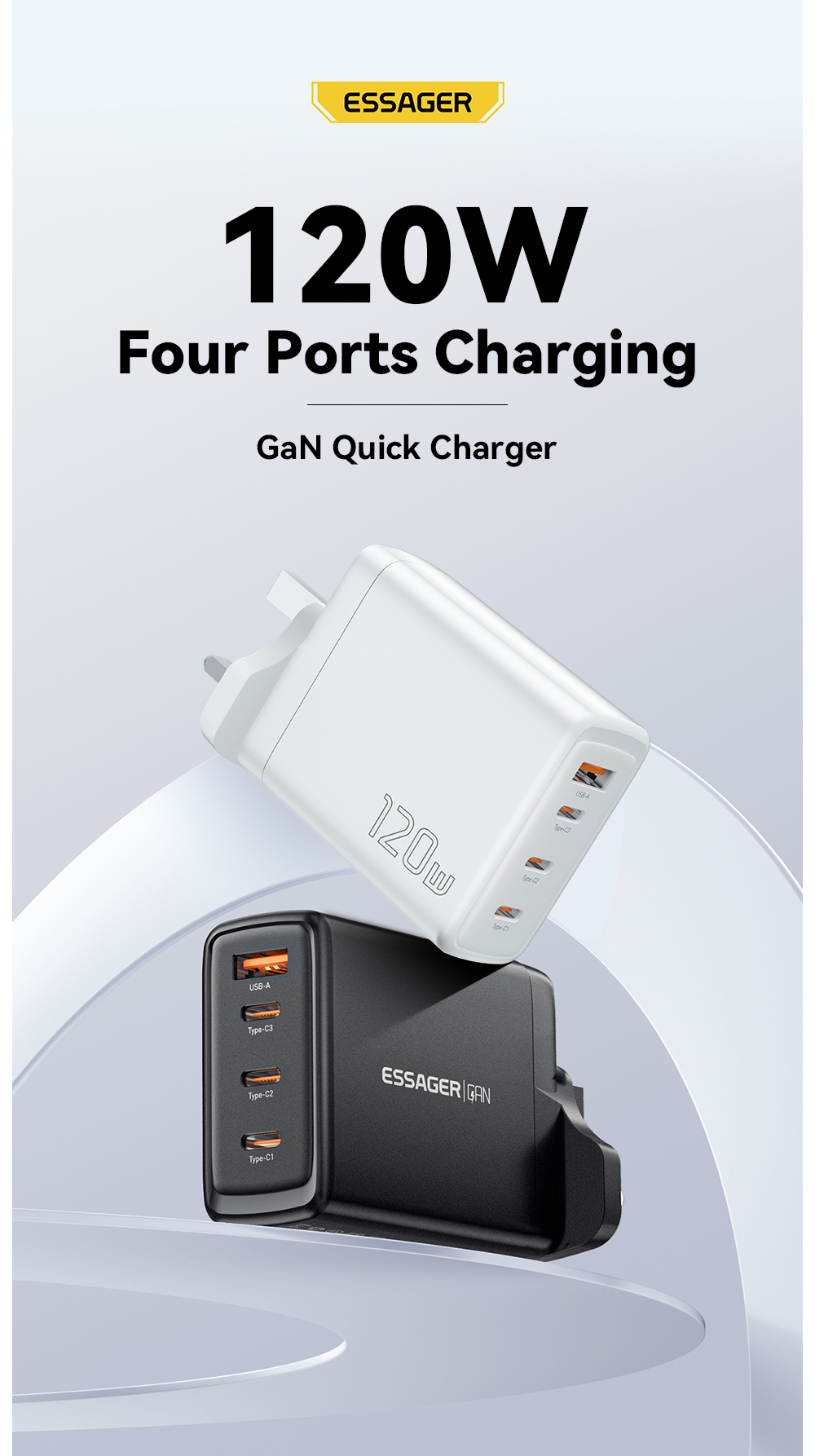 Essager 2023 Best New Product Phone Accessories Quick Charging 3C1A Portable Travel 120w Charger