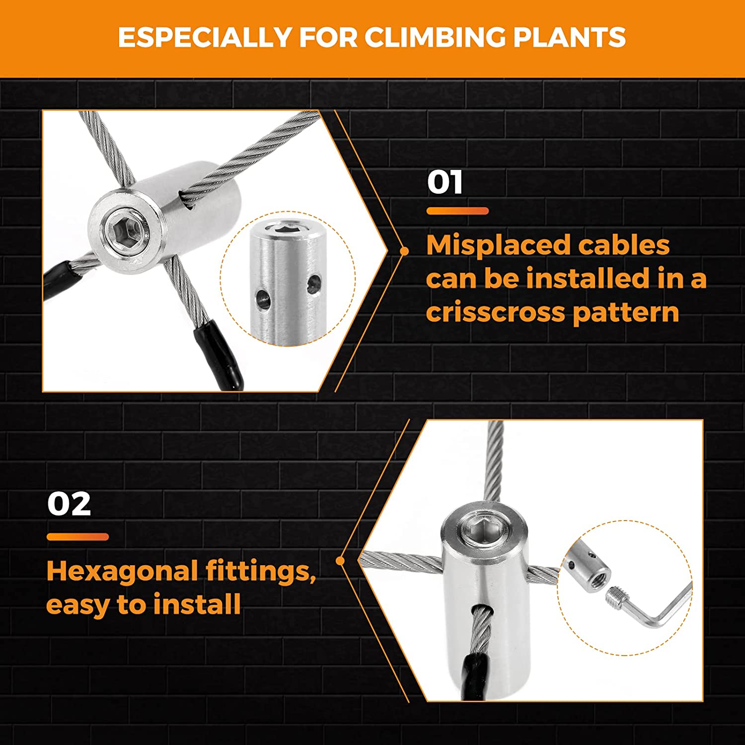 Hardware Parts Cable Trellis Kit Stainless Steel Cross Clamp Hubs for Climbing Plants