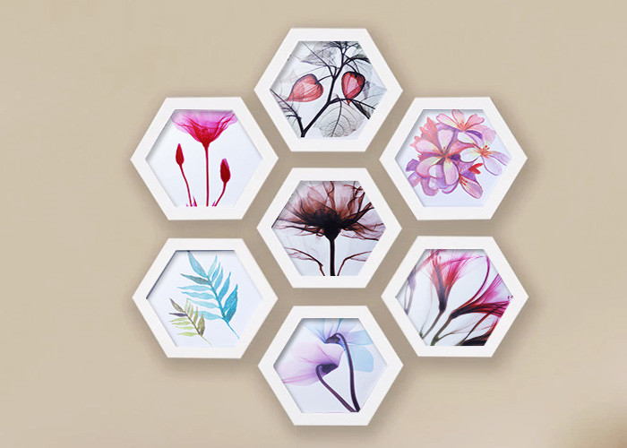 Solid Wooden Hexagon Picture Frame Set For Home / Hotel Wall Decoration