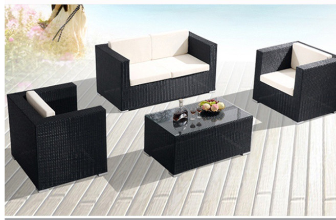 Outdoor 4pcs Garden Furniture Set Patio Garden Sofa Rattan Woven Corner Sofa With Table And Chair