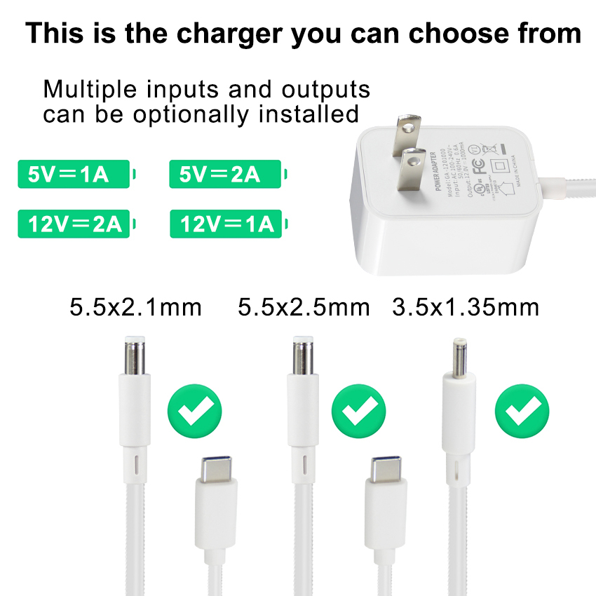 36W Type C End North America 12V USB-C Charger for Fast Charging 1.2M Length and AC 100-240V Input
