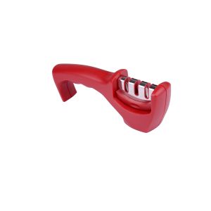Red 3 in 1 Handle Knife Sharpener Rubberized Base for Combat Carving , Fillet