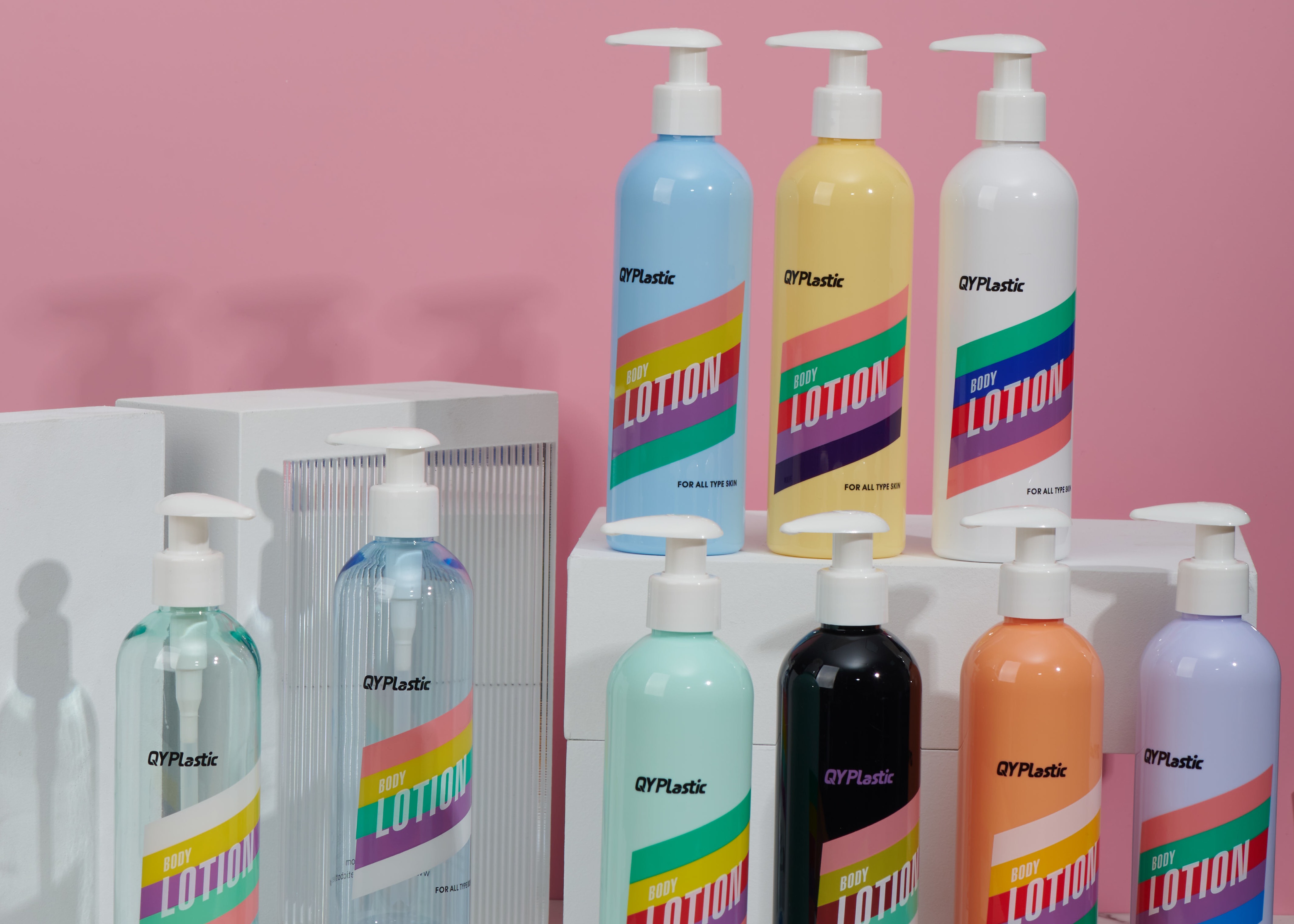 Colorful Transparent 100ml Plastic Cosmetic Bottle Square Body Wash Container