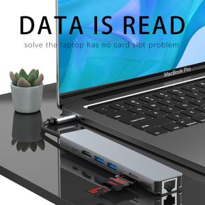  Ethernet RJ45 100W USB C Port Hub 7 In 1 Type C Adapter With USB C To 4K HDMI 1Gbps Manufactures