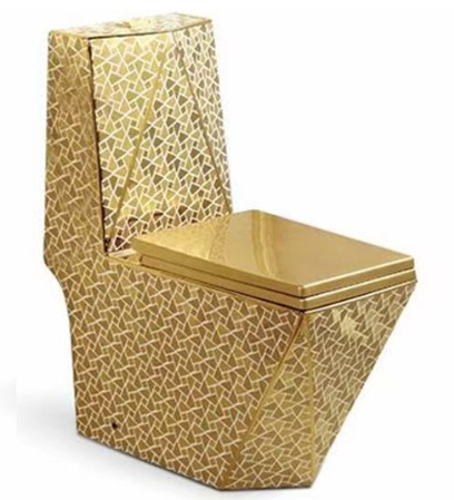 Modern Ceramic Toilet WC Set with Gold Finish Dual Flush Siphon Flush Luxury Bathroom