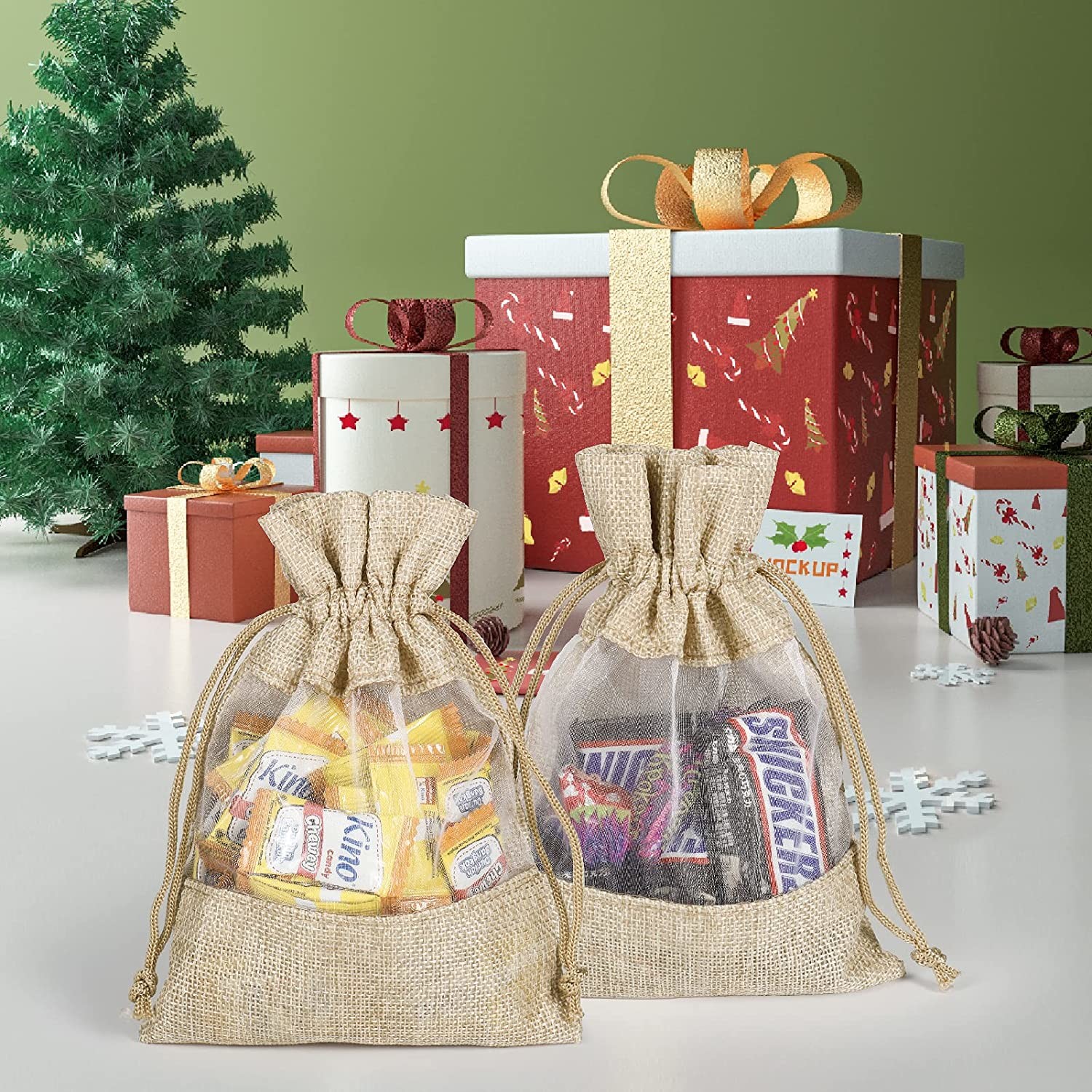 Lightweight Durable Burlap Sheer Bags Drawstring Gift Bag Jewelry Pouches for Candy Wedding Party Favor