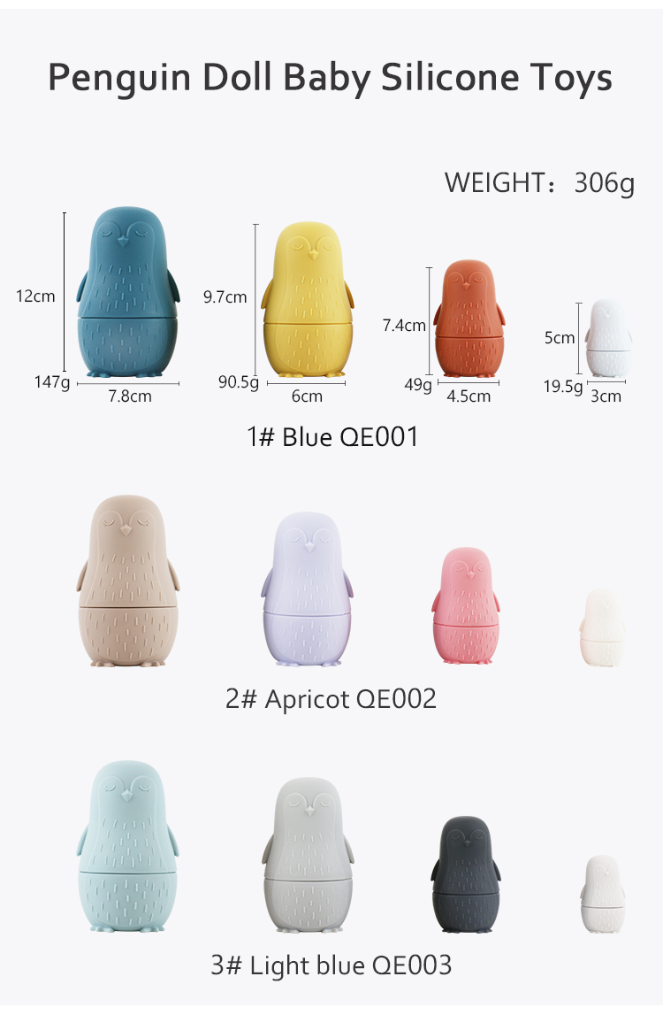 chewing silicone Penguin silicone stacking toy Baby Silicone Toys Stacking For Toddler Bathing Play