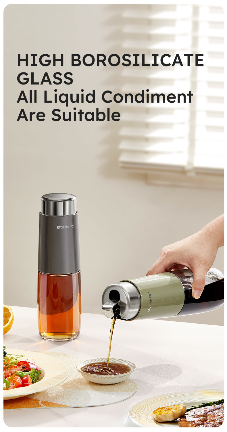 280ml 500ml Kitchen Glass Auto Flip Oil Dispenser Cooking Leakproof No Drip Stainless Steel Cap Oil Container Soy Sauce Bottle