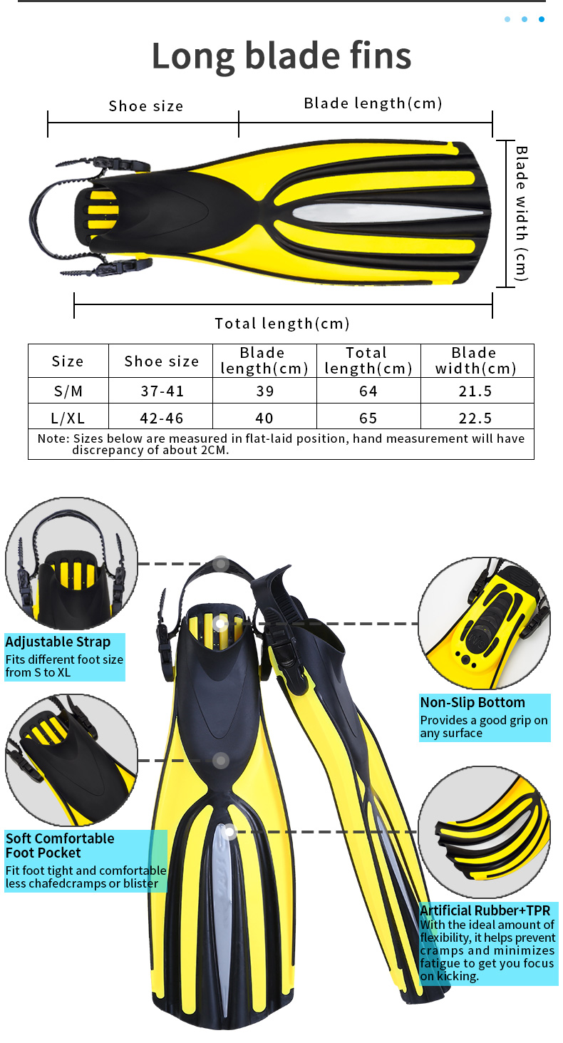 CE Certified Silicone Long Blade Snorkel Mask Set Fins Adjustable Strap