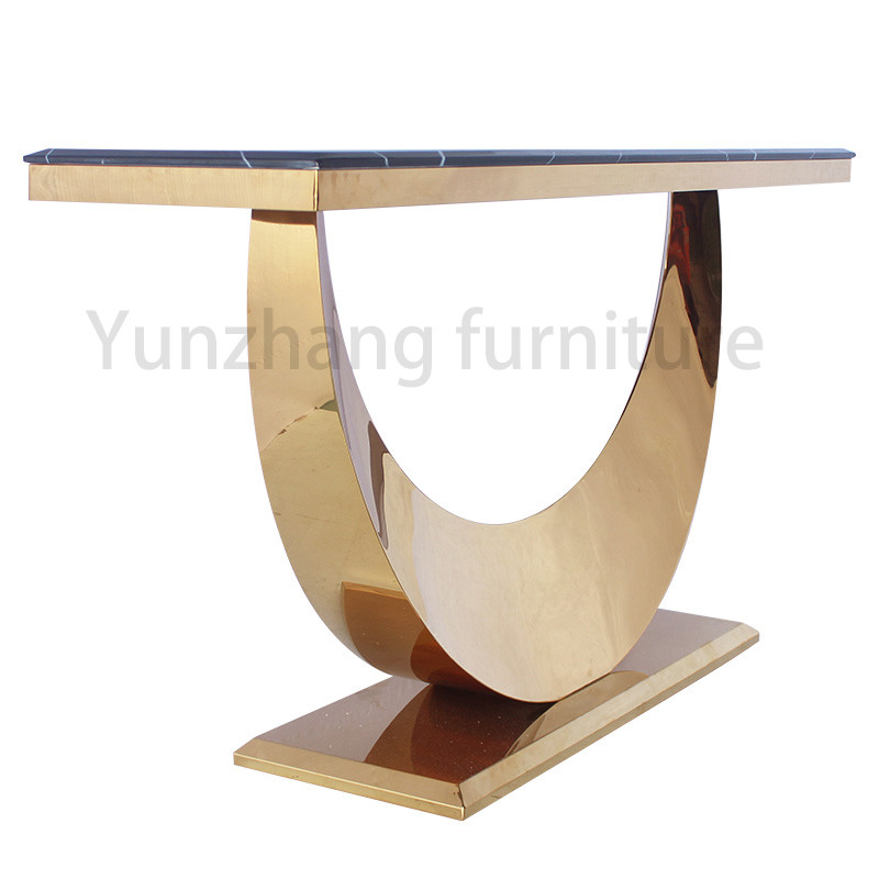 Modern Minimalist Half Moon Arc Console Table Marble / Glass Surface Living Room Furniture