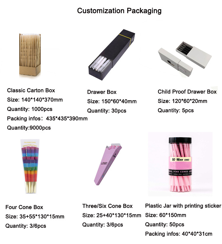 Custom Printing Colored Cigarette 24k Gold Pre Rolled Cones Papers Wrapping