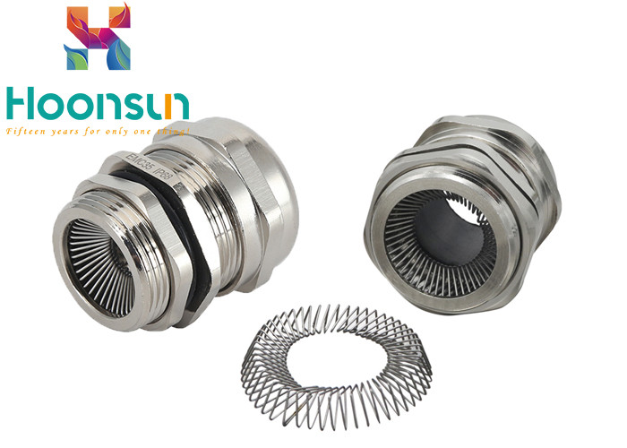Coil Spring Type Anti EMC Cable Gland , Sliver M Thread Brass Cable Gland