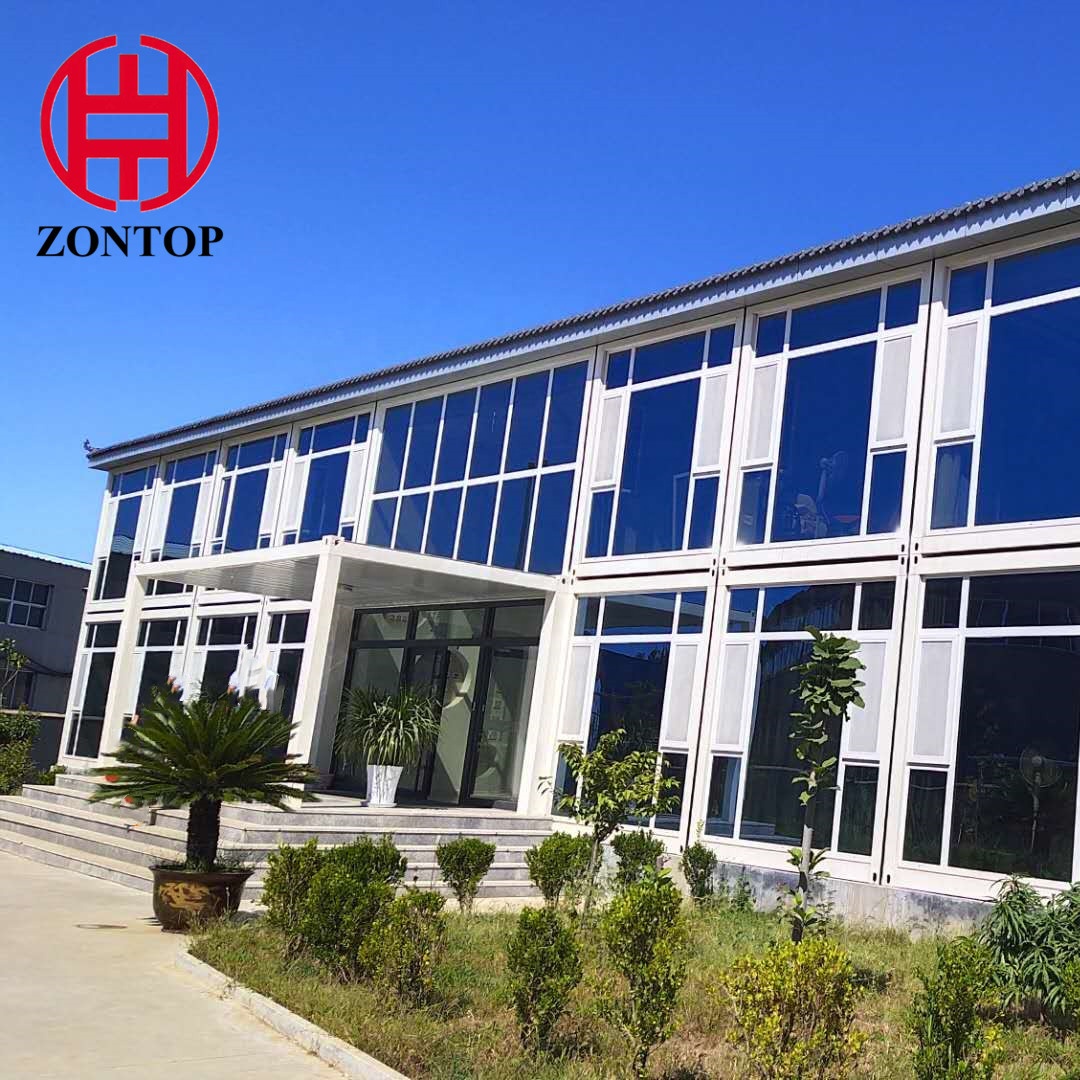Zontop new design easy assemble large scale glass wall bench 2 bedroom flat packed container home