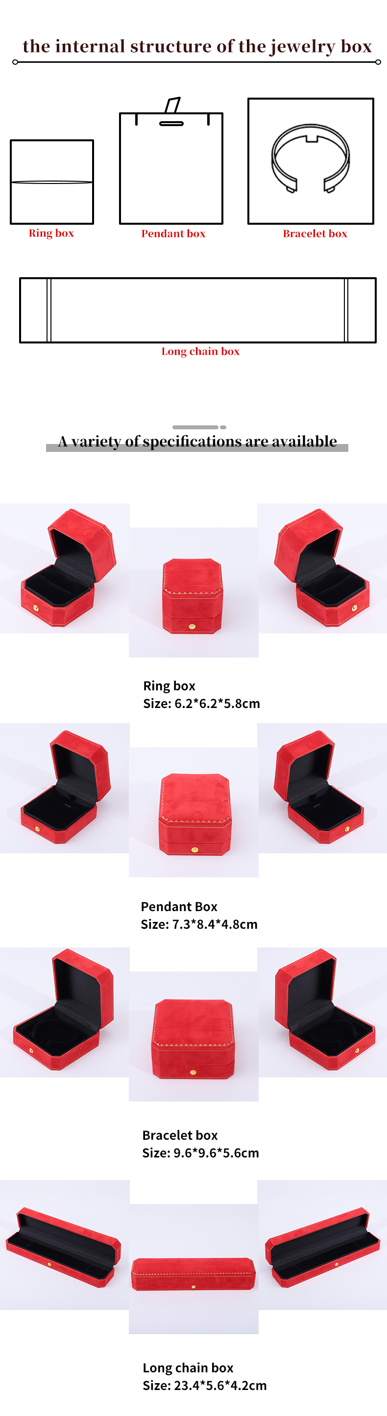 Custom Logo Jewelry Package in Red Velvet for Pendant Earrings Bracelet Necklace Ring