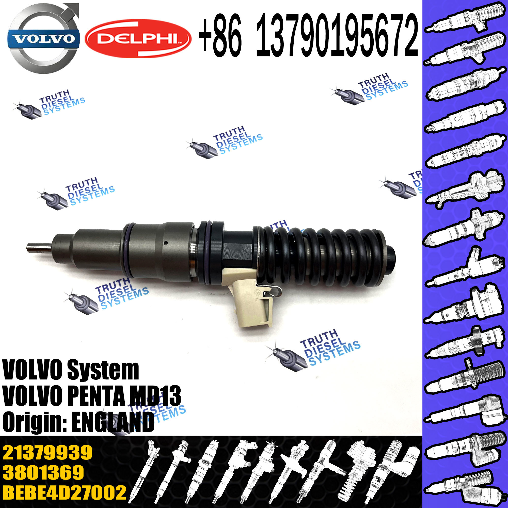 original Diesel Fuel Injector 3801369 BEBE4D18002 BEBE4D27002 3847790 21379939 E3/E3.18 for VOL PENTA MD13