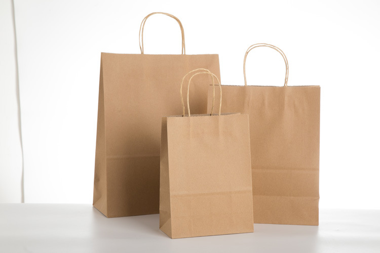 Rectangle Brown Bags With Handles , Kraft Paper Tote Bag For Food