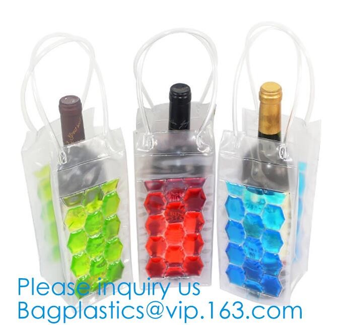 PVC Ice Bag, Wine Beer Gift Bags, Wine Bag, Drink Ice Bags, Portable Wine Bags Gel Ice Pack PVC Wine Cooler Bag With Han