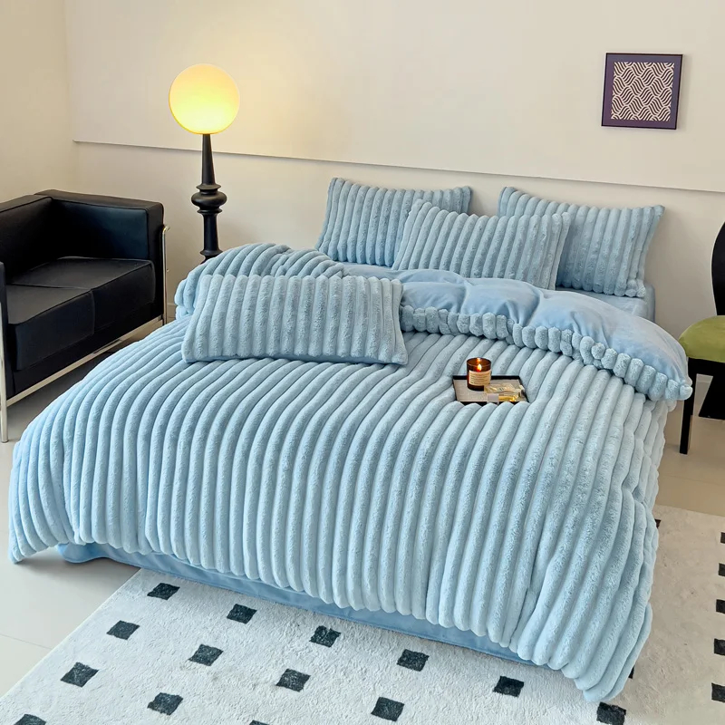 Polyester Filling Hot Rabbit Faux Fur Fluffy Plush Warm Duvet Cover Set for 2.0m Bed