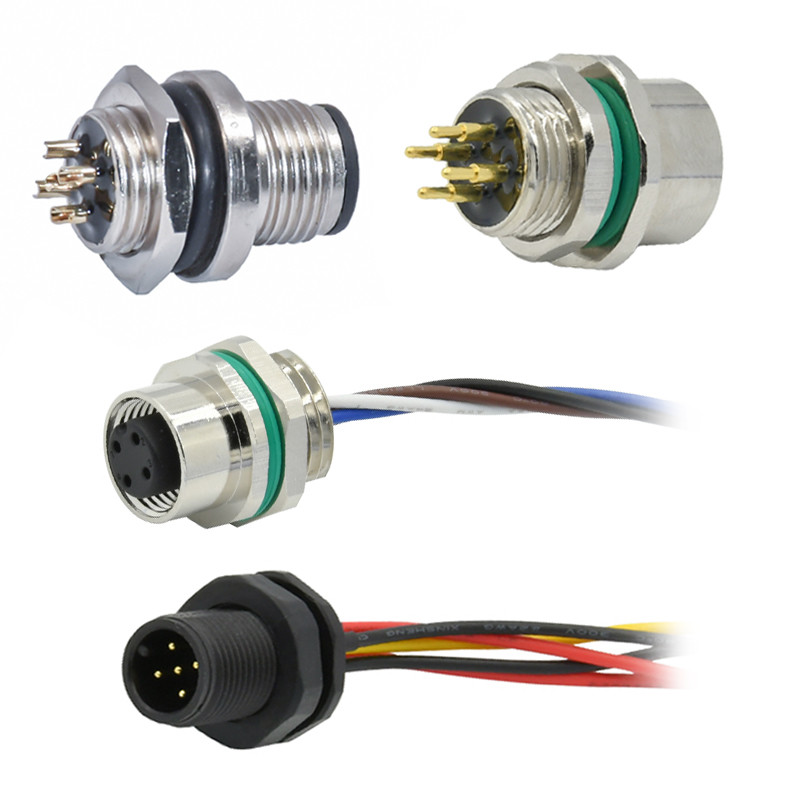 5 Pins M12 Sensor Connector A B D X Male Watertight Panel Mount Wire Cable M12 Connector