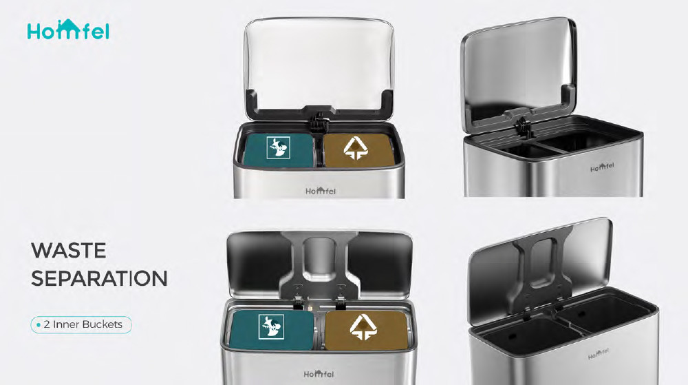 Home Kitchen Stainless Steel Foot Pedal Waste Bin 56L Capacity Soft Close Inner Bucket