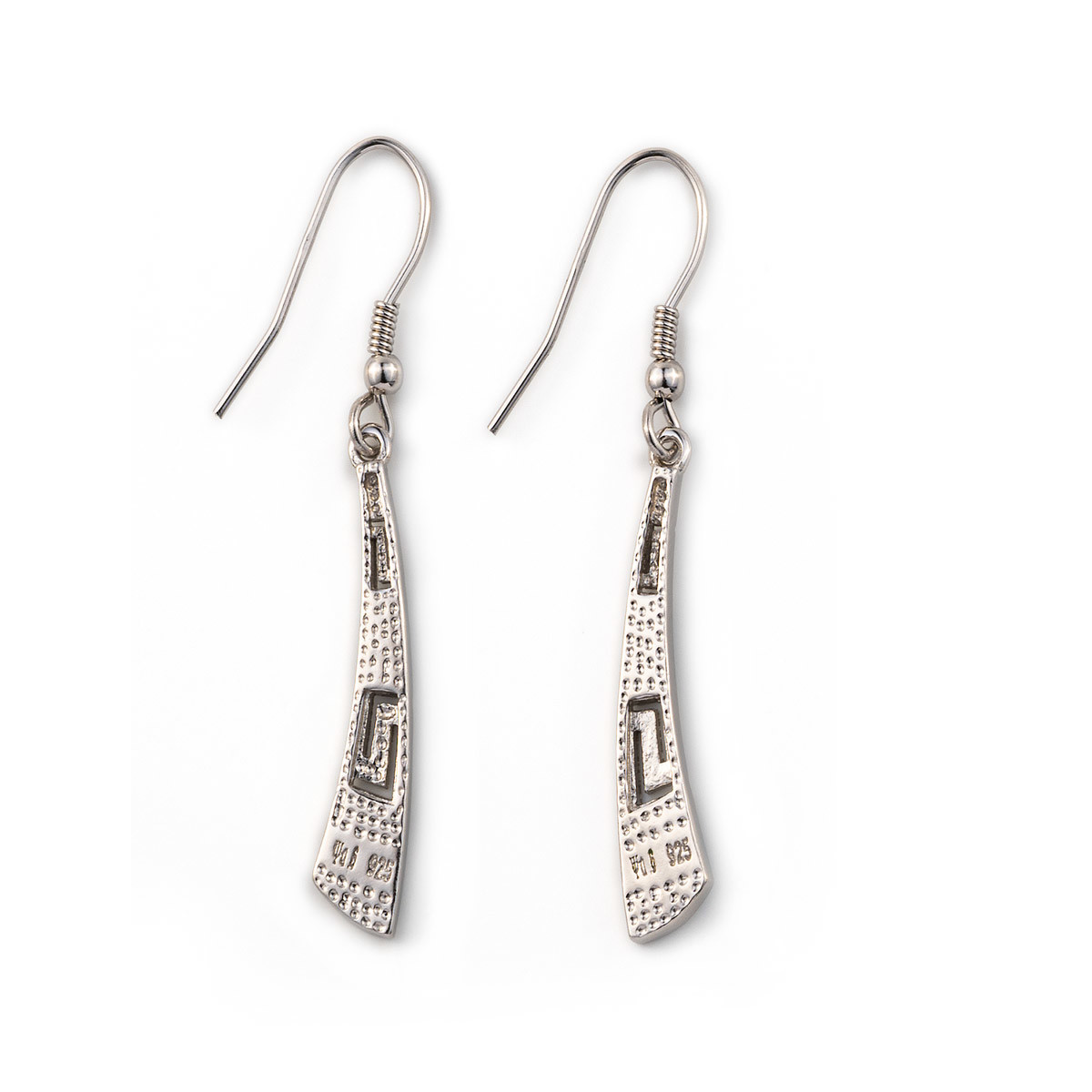 Retro Greek Key Curvy Silver Blue Fire Opal Dangle Earrings High Quality Jewelry For Women