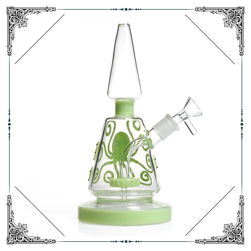 Rock Hand Blown Bongs Showerhead Perc Bongs 9 Inches With Green Octopus