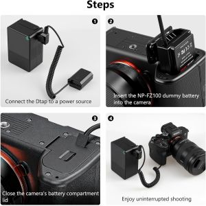 Alvin's Cables NP FZ100 Dummy Battery to D tap Coiled Power Cable for Sony A7III