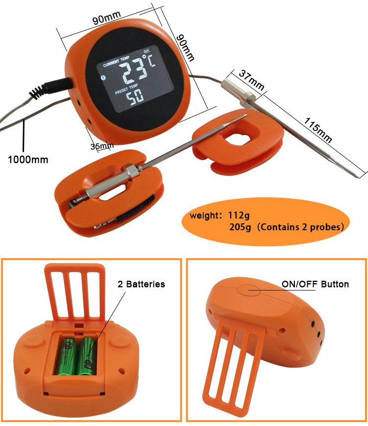 Smart Bluetooth BBQ Oven Meat Thermometer with 6 Food Grade Probes  