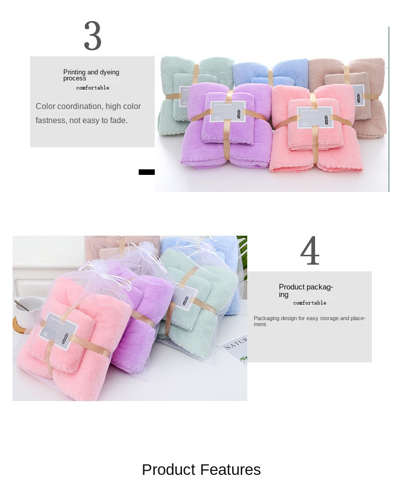 3Pcs Bath Towel Set Super Strong Water Absorption for Home Hotel Wedding Souvenirs