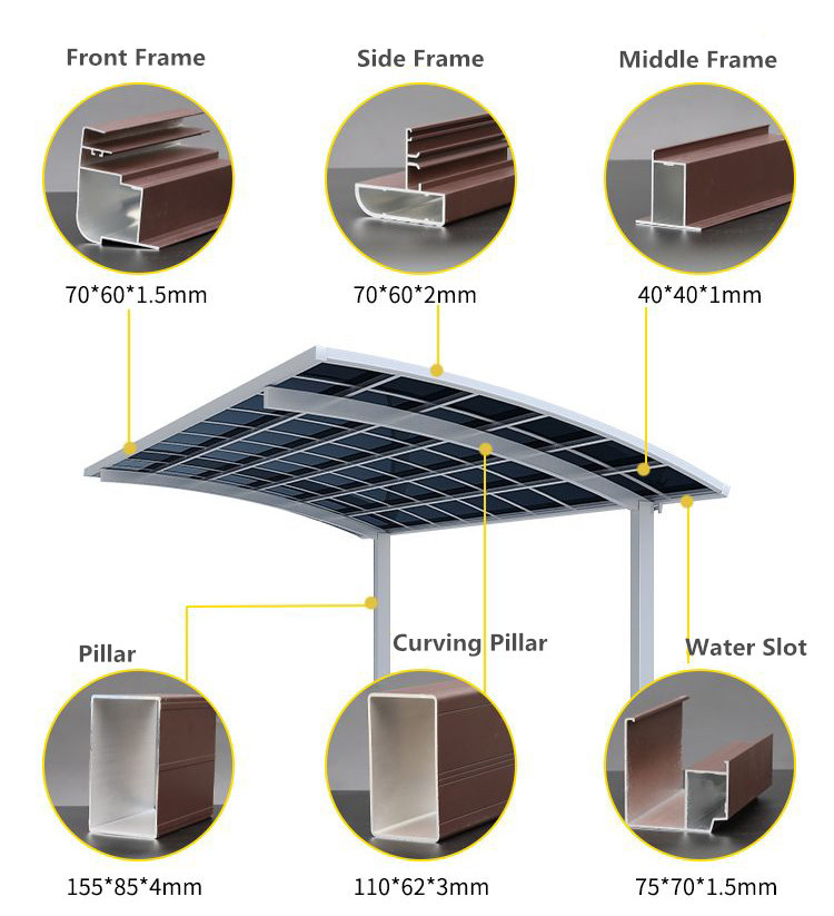 Anodized Large Aluminum Profiles Sun Canopy Awning For Car Parking