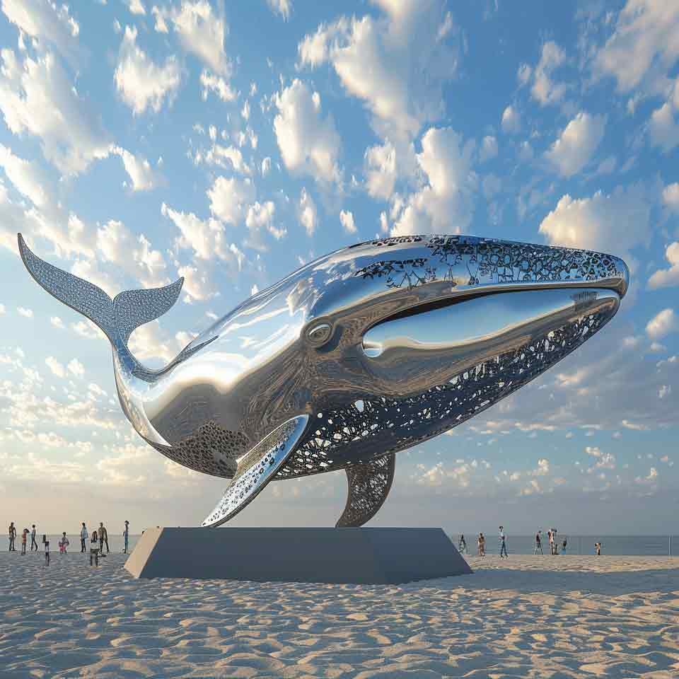 Modern Decoration Stainless Steel Whale Dolphin Animal Sculpture Outdoor Craft