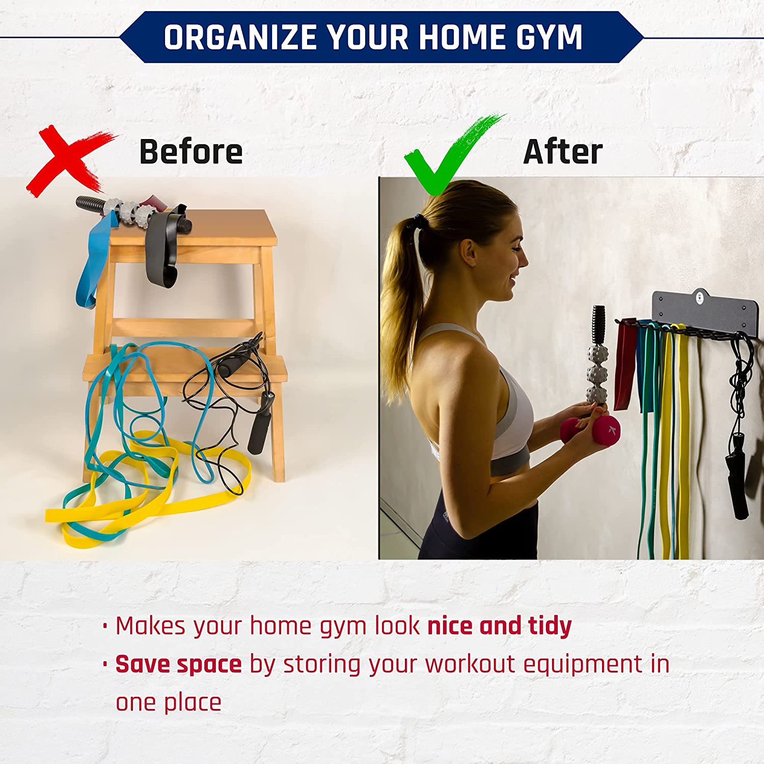 Wall Mount Yoga Mat Foam Roller Towel Rack Hanging Yoga Strap Hook