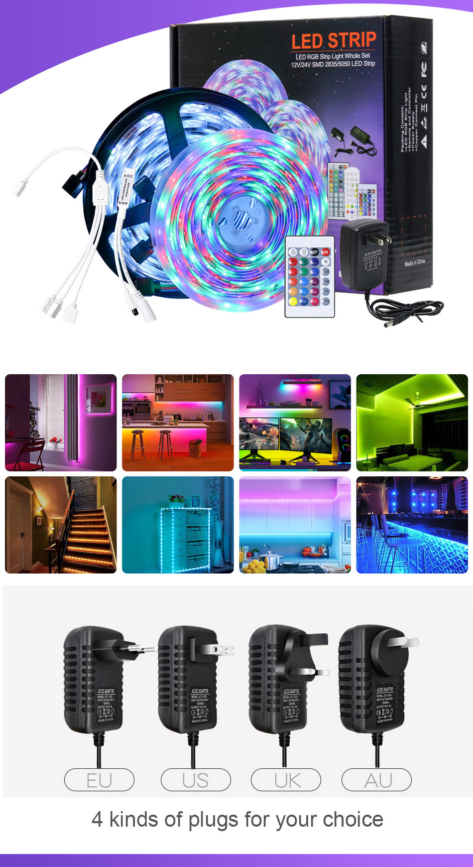 DIY 50 Feet LED Strip Lights , SMD5050 Smart Bluetooth LED Strip Lights
